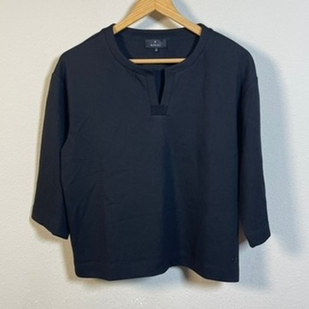 Monari Top Women 8 Black V-Neck 3/4 Sleeve Workwear Office Rhinestone Minimalist